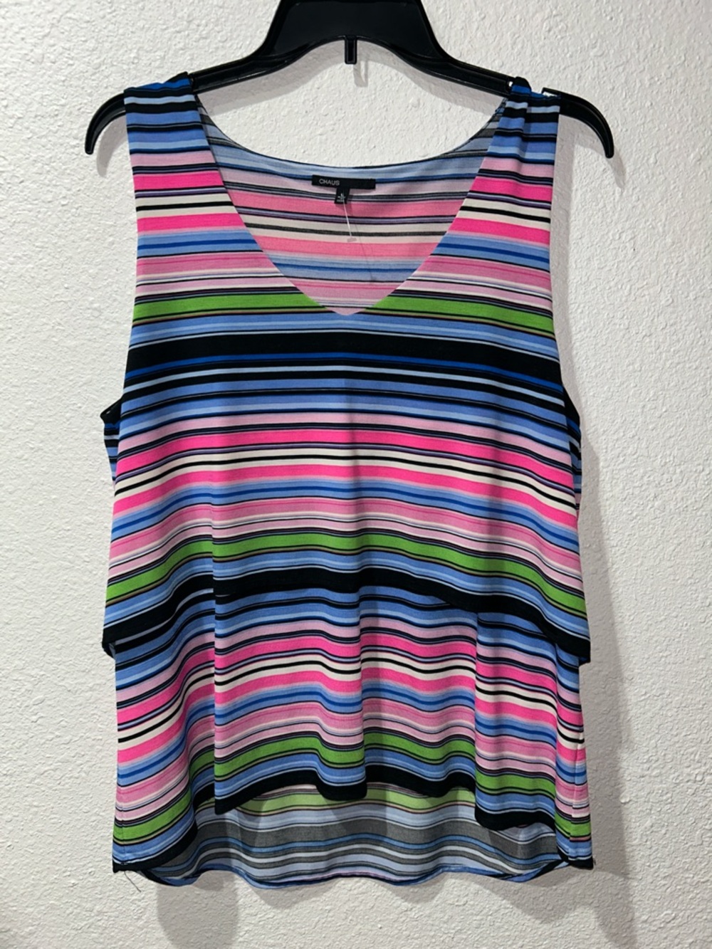 Chaus Striped Layered Tank Top - Pink, Blue, Green, Black
